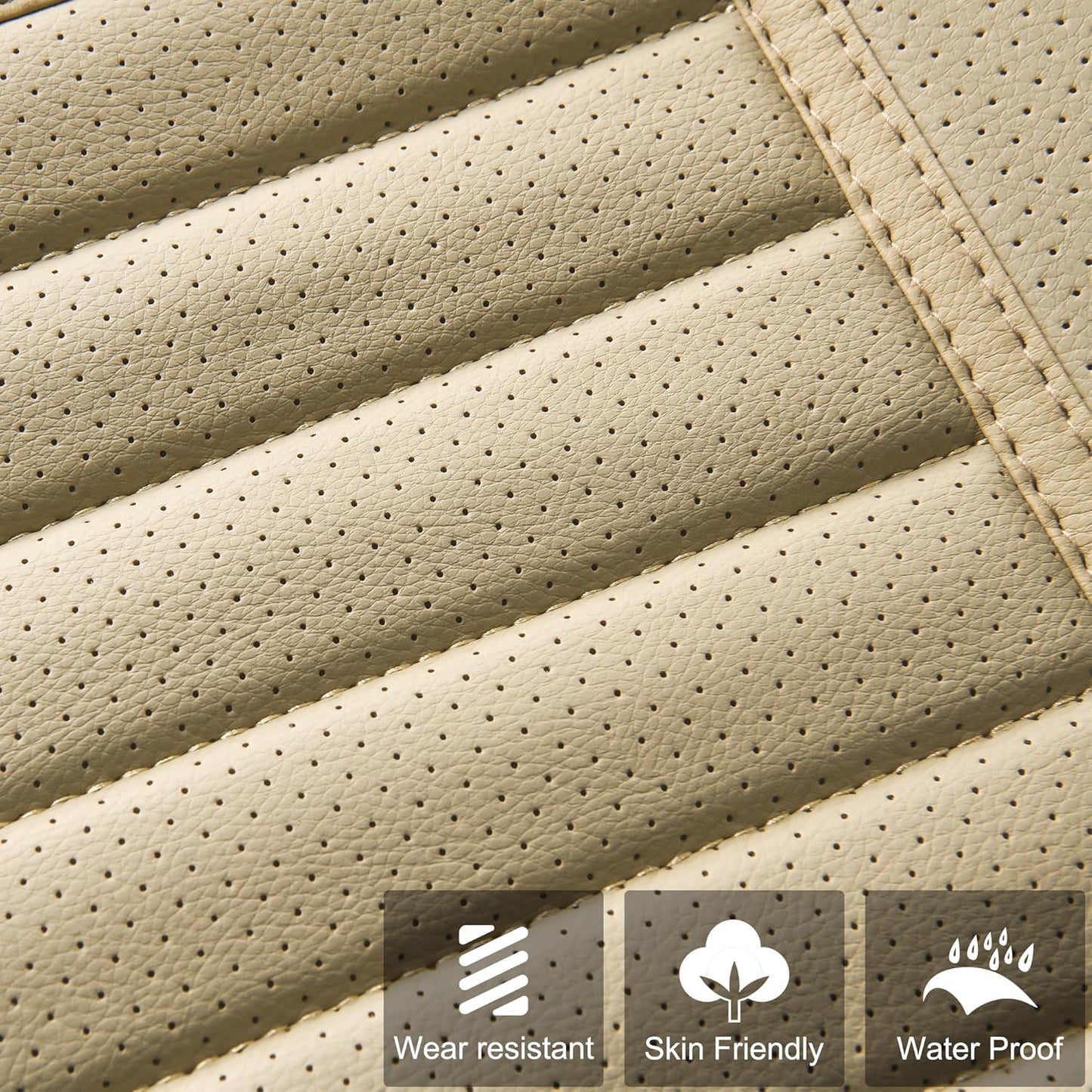 2pc Edge Wrapping Comfortable Car Front Seat Covers, Seat Protectors, Anti-Slip Bottom Seat Cushion Covers for Auto with PU Leather(Beige)