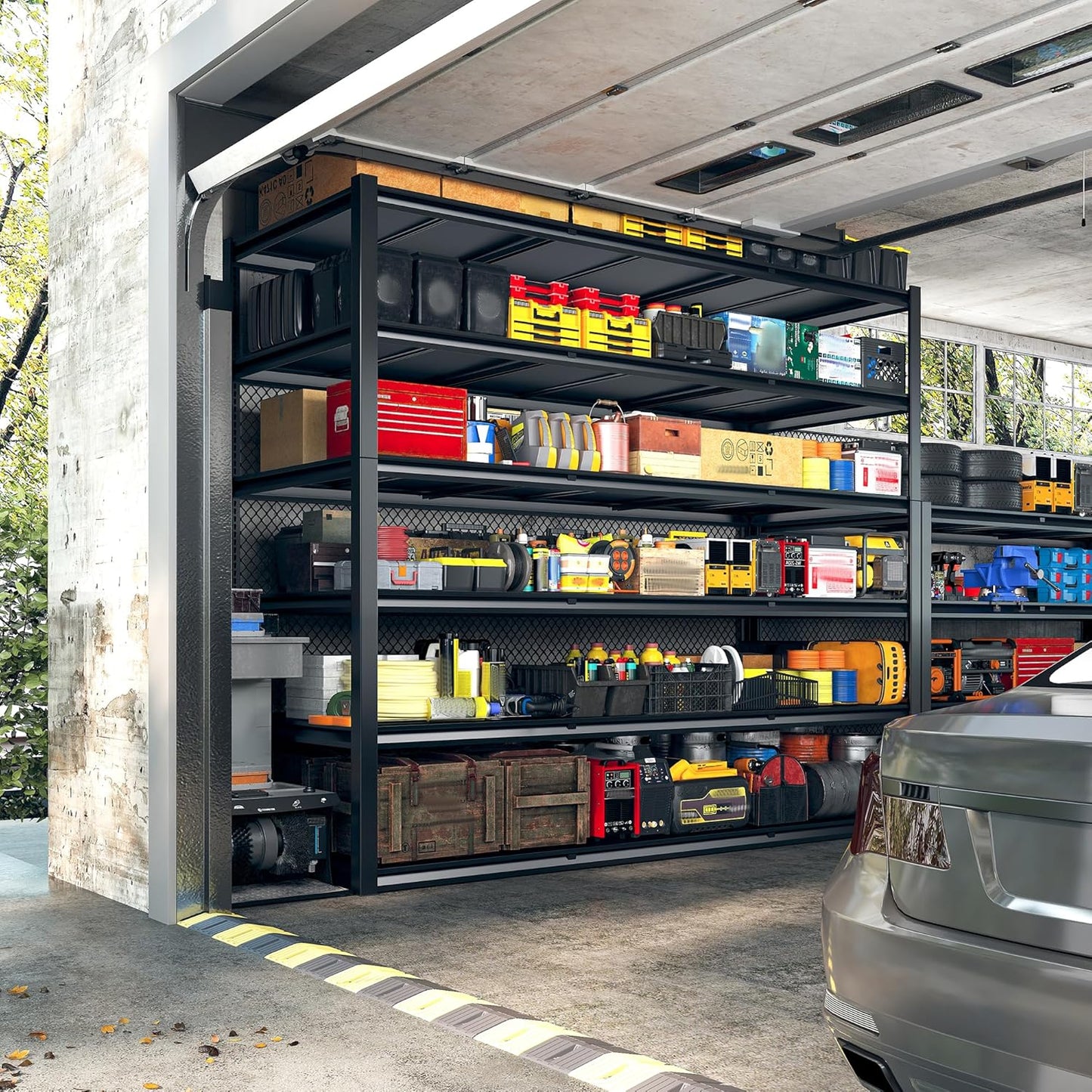 REIBII 84“H Garage Shelving Heavy Duty Storage Shelves 3500 LBS Adjustable Metal Shelving Uints and Storage for Garage, Warehouse, School, Commercial, Business, 60 "W x 24 "D x 84 "H, 2 Pack