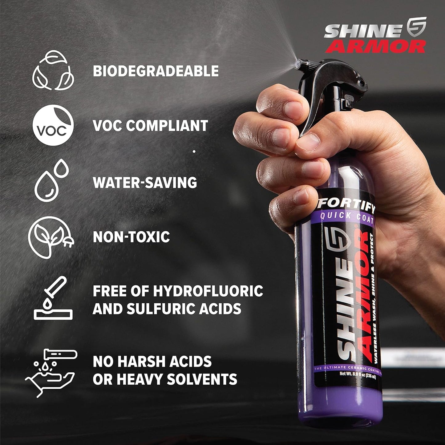 SHINE ARMOR Fortify Quick Coat – 3-in-1 Ceramic Coating Spray (8oz) | Waterless Wash, Shine & Protection | Streak-Free, Hydrophobic Car Wax for Paint & Trim