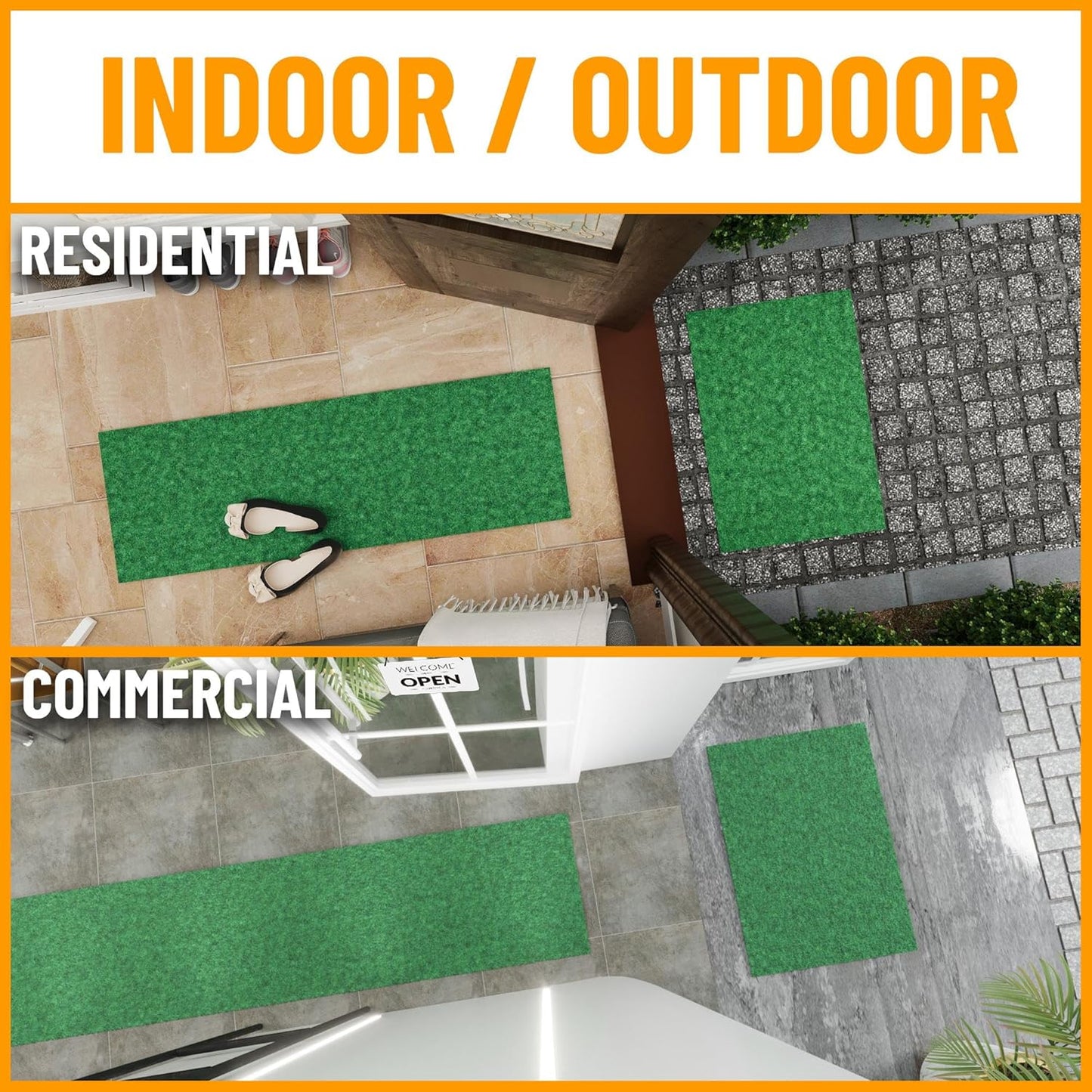 Ottomanson 2'7" x 9' Hallway Runner with Scraper Pile - Extra Durable Non-Slip Rug Mat for Indoor & Outdoor Use - Ideal for Kitchen, Entryway & Garage - High-Traffic Carpet, Green