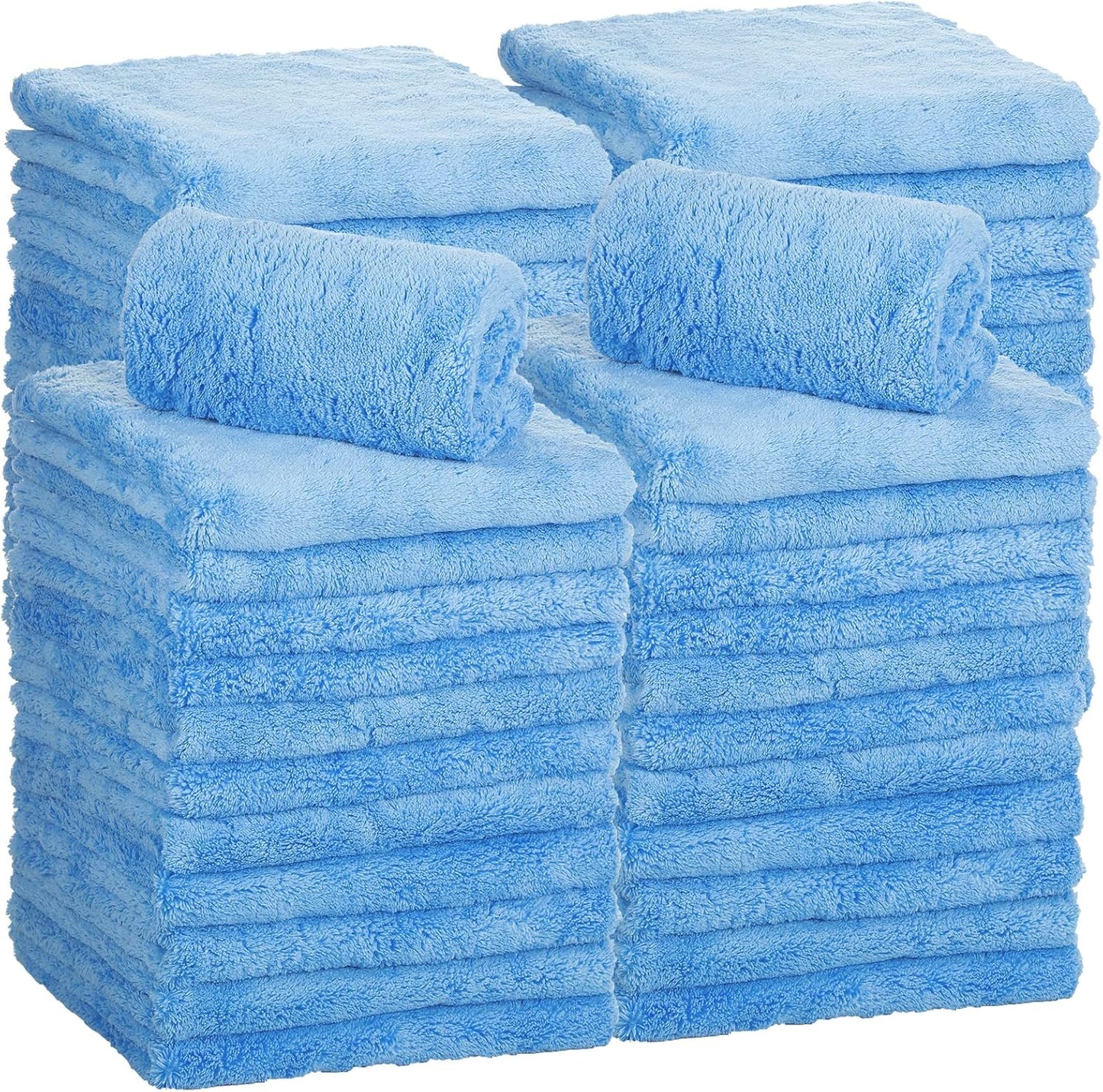 Shimeyao 30 Pcs Edgeless Microfiber Plush Towels for Cars Detailing Drying Wash Polishing Absorbent Cleaning Cloths, 500 GSM, 16 x 16 Inch(Light Blue)