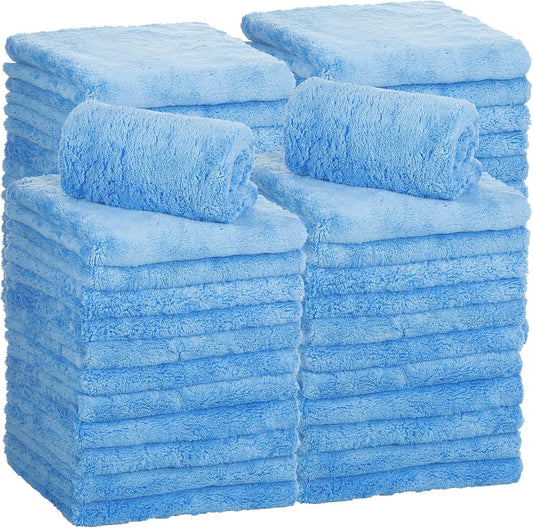 Shimeyao 30 Pcs Edgeless Microfiber Plush Towels for Cars Detailing Drying Wash Polishing Absorbent Cleaning Cloths, 500 GSM, 16 x 16 Inch(Light Blue)