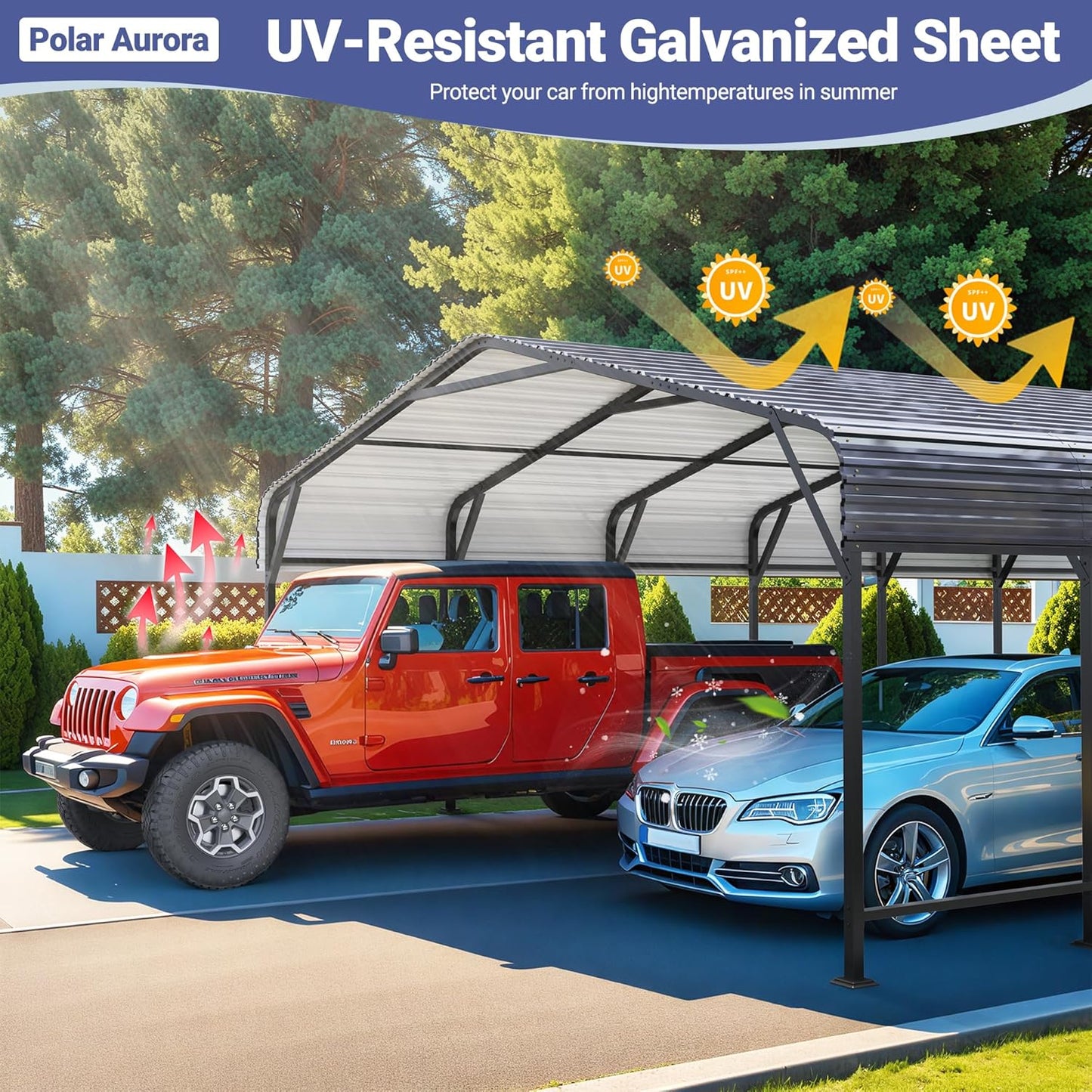 Polar Aurora 20x40 FT Metal Carport with Heavy Duty Carport Canopy, Car Port with Reinforced Base and Upgraded Support Framework, Car Garage Shelter for 2 Car, Boats and Truck