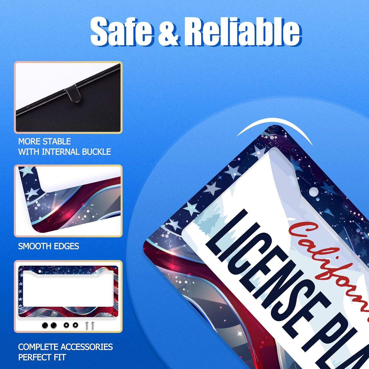 Patriotic American Flag License Plate Frame USA Flag License Plate Stainless Steel Funny License Plate Holder America Car Accessories With Screws Car Decoration 12.3" x 6.3"Fits Standard Vehicles Size
