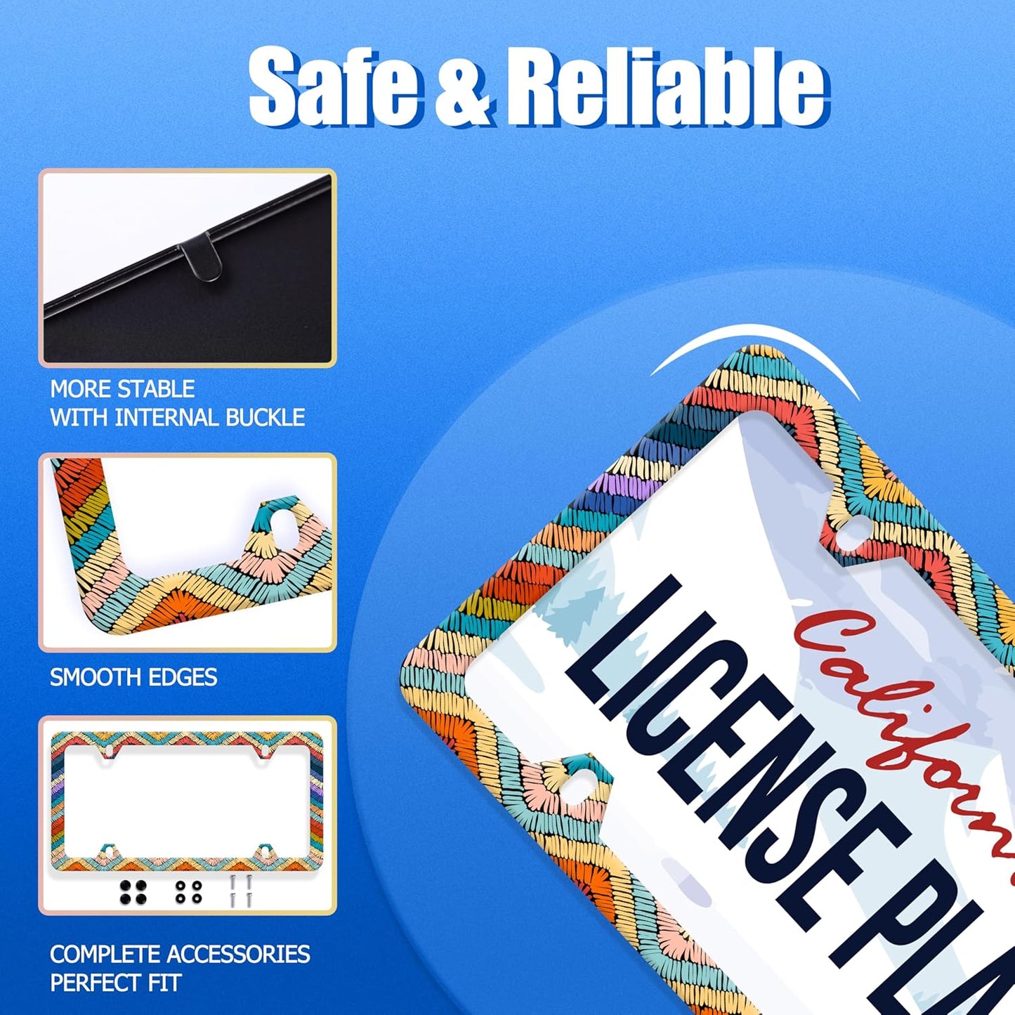 Boho License Plate Frame Colorful Stripe License Plate Stainless Steel Funny License Plate Holder Men Women Personalize Mandala Car Accessory Decoration 12.3" x 6.3"