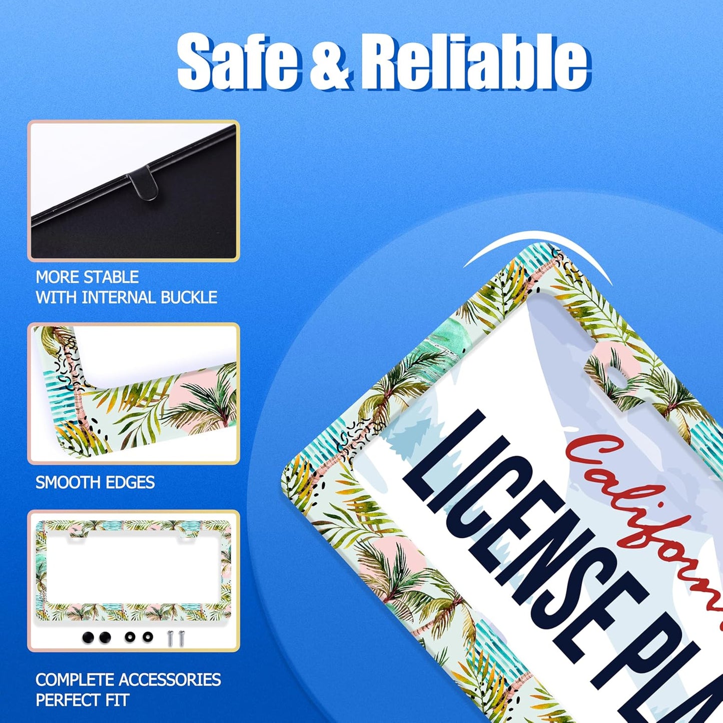 Palm Tree License Plate Frame Colorful Hawaii License Plate Holder Funny Car Accessories Decoration 12.3" x 6.3" for Men Women