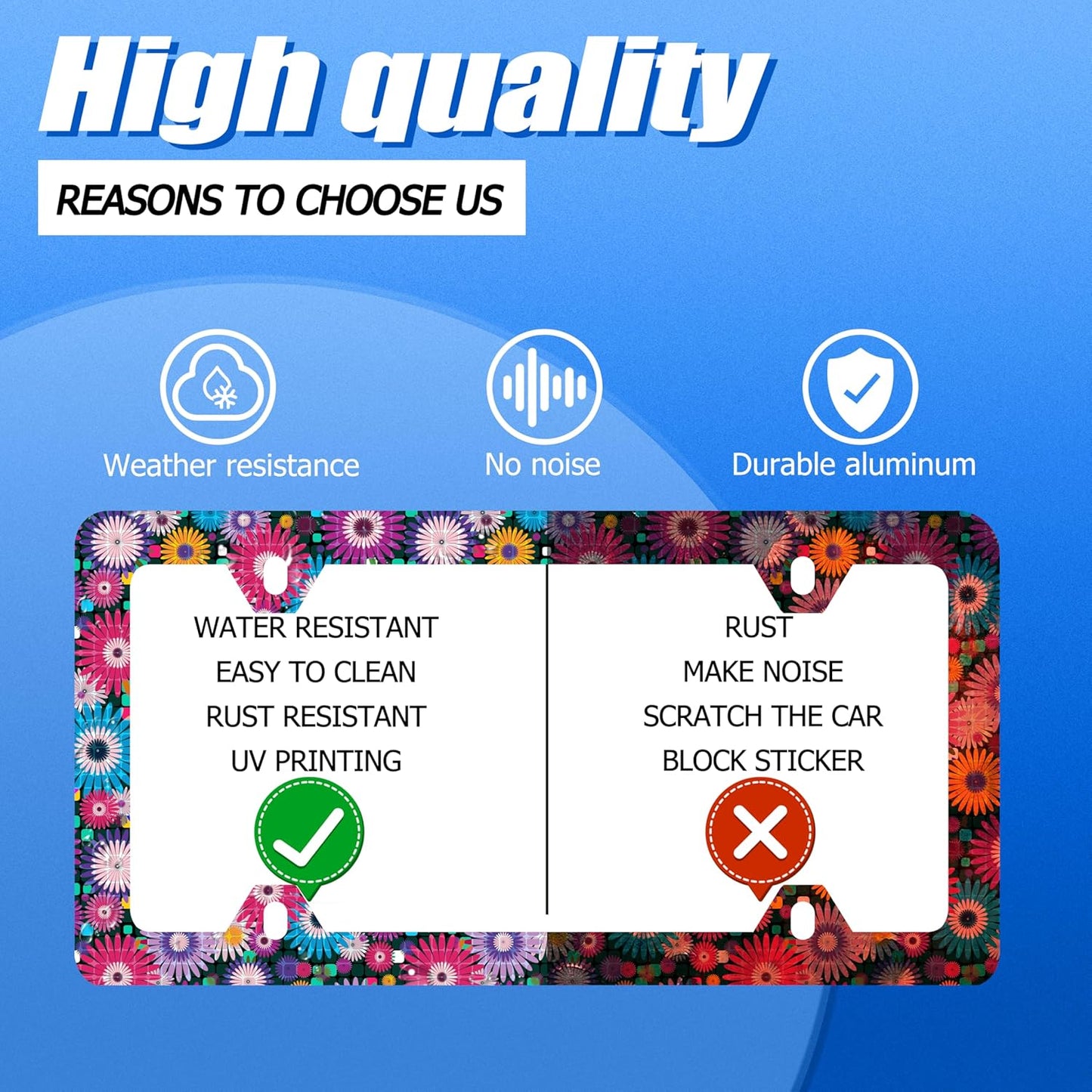 Abstract Hippie Flowers License Plate Frame Floral License Plate Stainless Steel Funny License Plate Holder Colorful Car Accessories With Screws Car Decoration 12.3" x 6.3" Fits Standard Vehicles Size