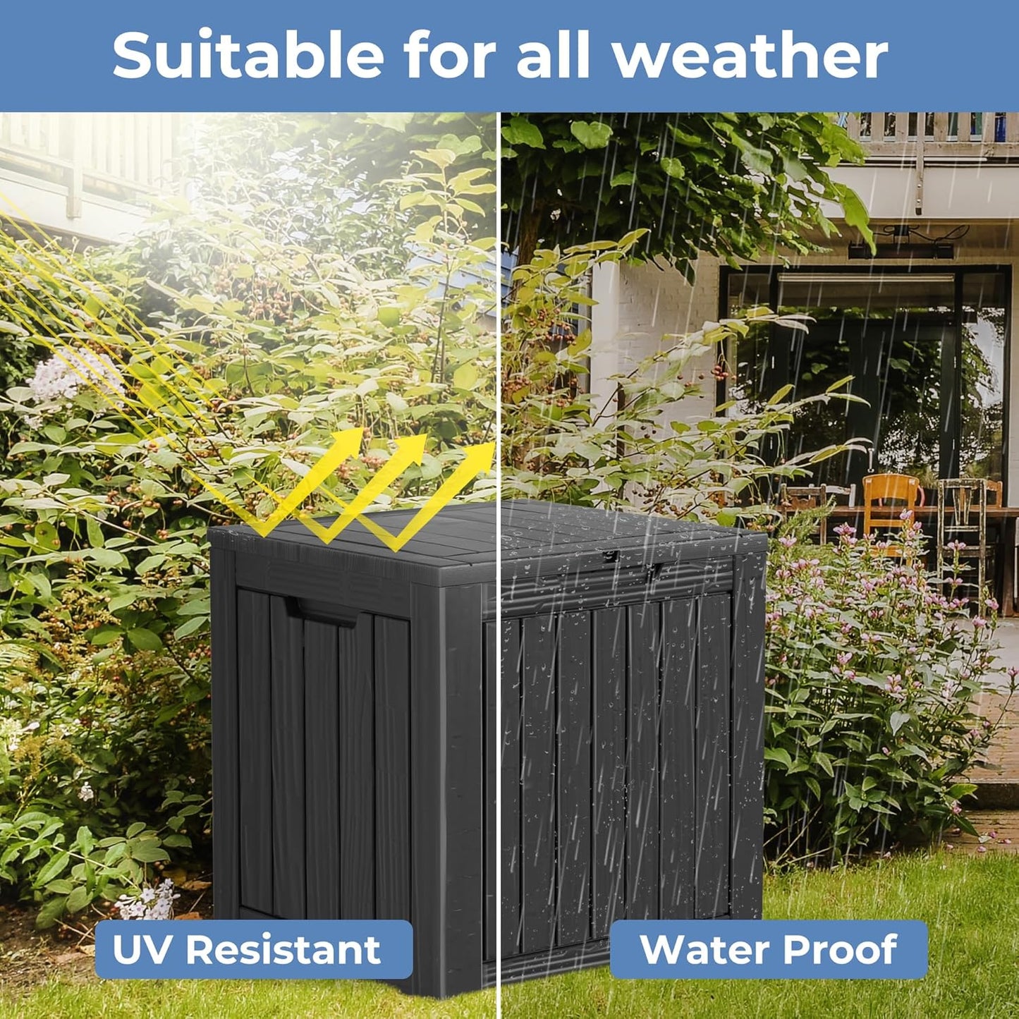 45 Gallon Resin Deck Box, Waterproof Outdoor Storage Bin for Patio, Poolside, and Garden, Lockable & UV-Resistant, Ideal for Small Spaces, Black