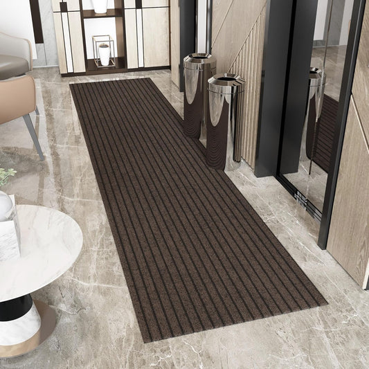 Ottomanson 2'7" x 47' Hallway Runner with Scraper Pile - Extra Durable Non-Slip Rug Mat for Indoor & Outdoor Use - Ideal for Kitchen, Entryway & Garage - High-Traffic Carpet, Brown