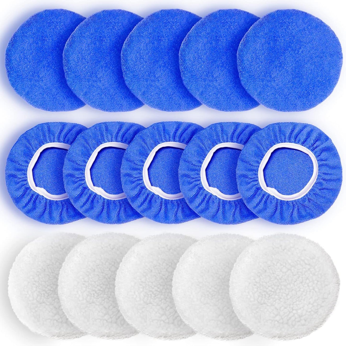 5 to 6 Inch Car Polisher Pad Bonnet, 15Pcs Car Polishing Bonnet Buffing Pads, 10*Microfiber+5*Woollen