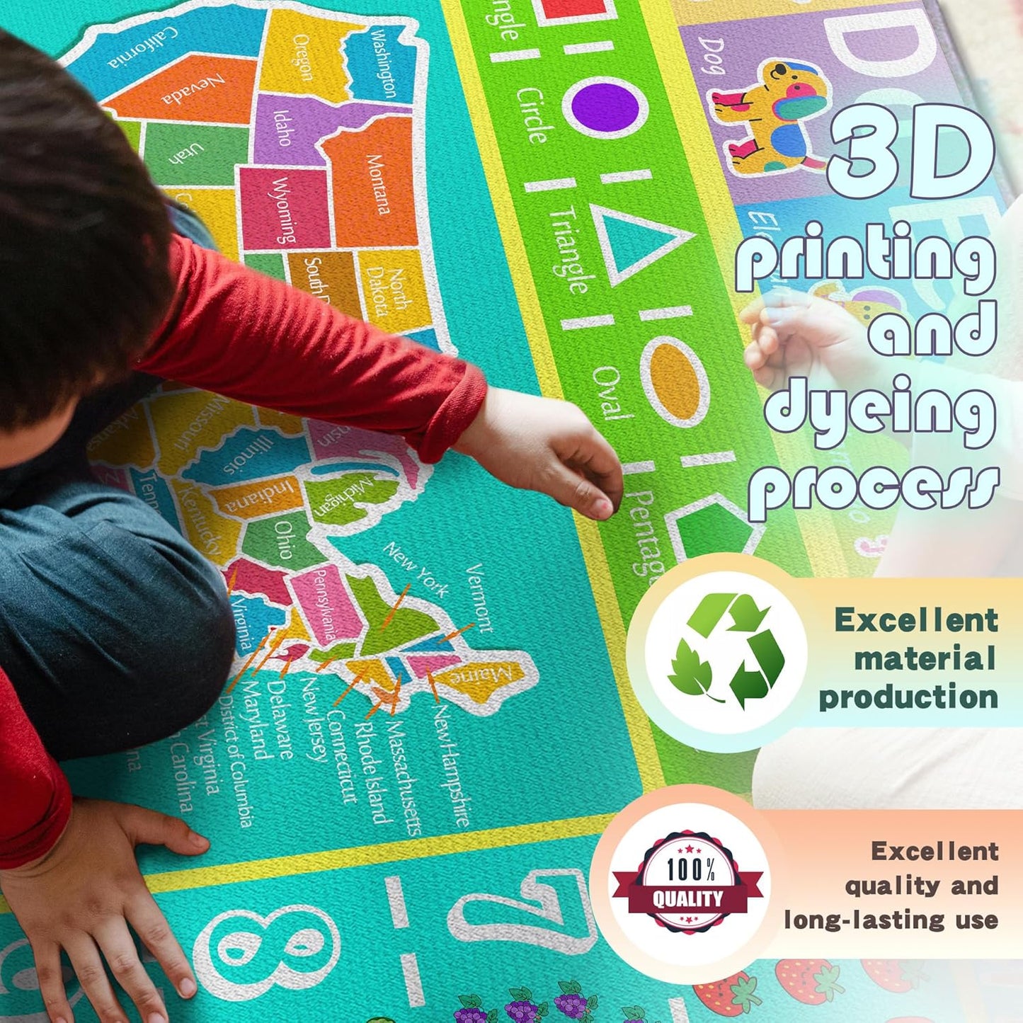 ABC Rug for Kids Playroom, 2x3 Washable Classroom Area Rugs, Educational Learning Mat with Alphabet Numbers Animals Seasons Shapes for Classroom Preschool Playroom