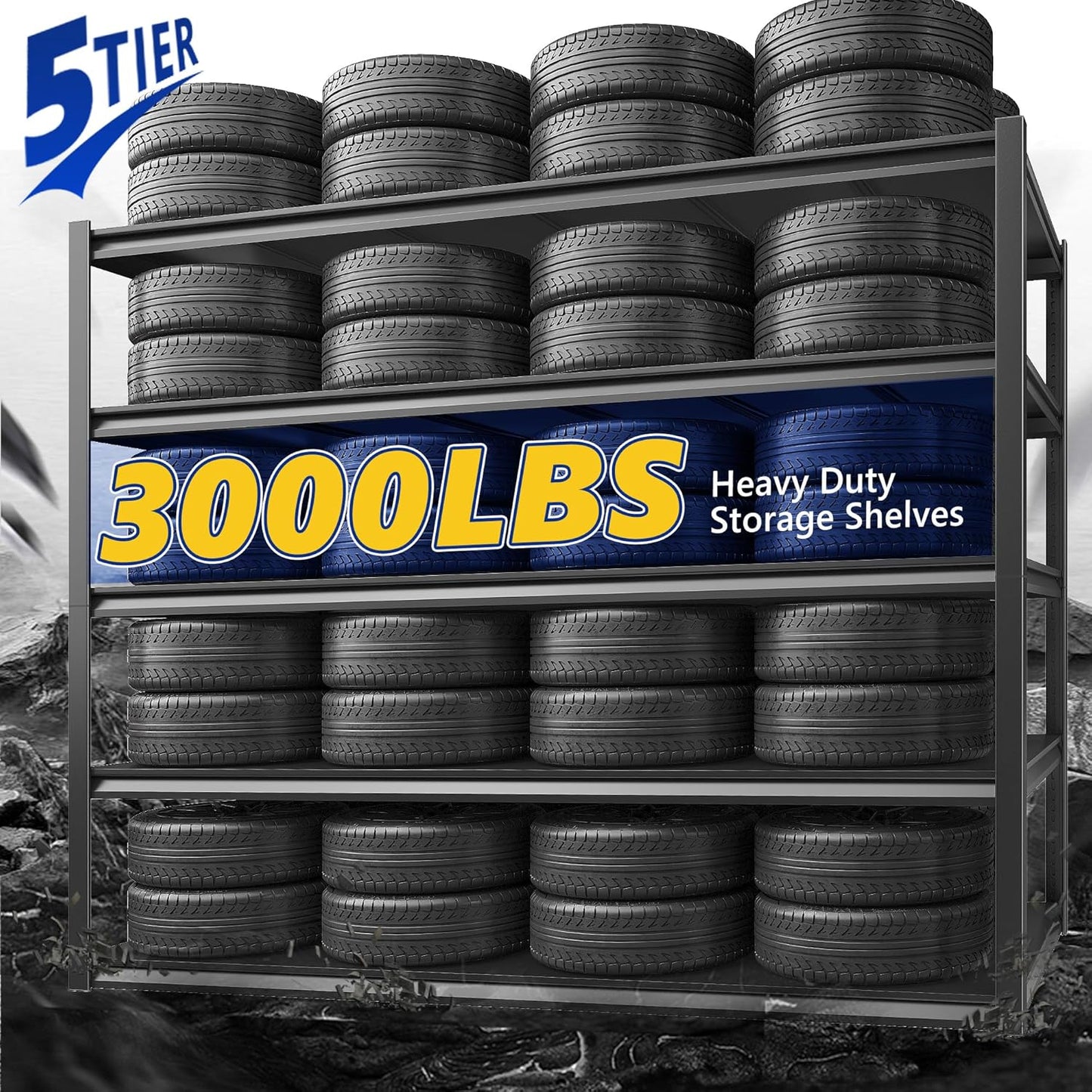 REIBII 48.2" W Garage Shelving Heavy Duty Metal Shelving 3000LBS Storage Shelves Adjustable Metal Shelf Industrial Pantry Shelves for Basement Garage Warehouse 72.2" H x 24.2" D x 48.2" W