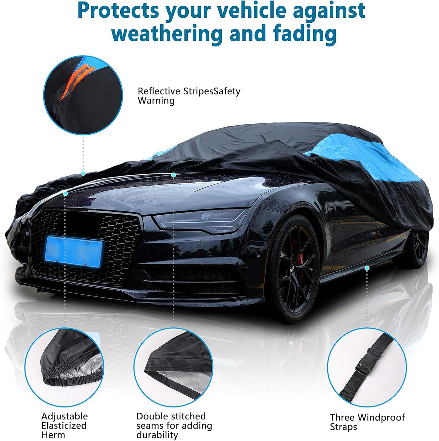 MORNYRAY Waterproof Car Cover All Weather Snowproof UV Protection Windproof Outdoor Full Coupe/Cabrio Car Cover, Universal Fit for Coupe/Cabrio (Fit Coupe/Cabrio Length 175-182 inch, Blue)