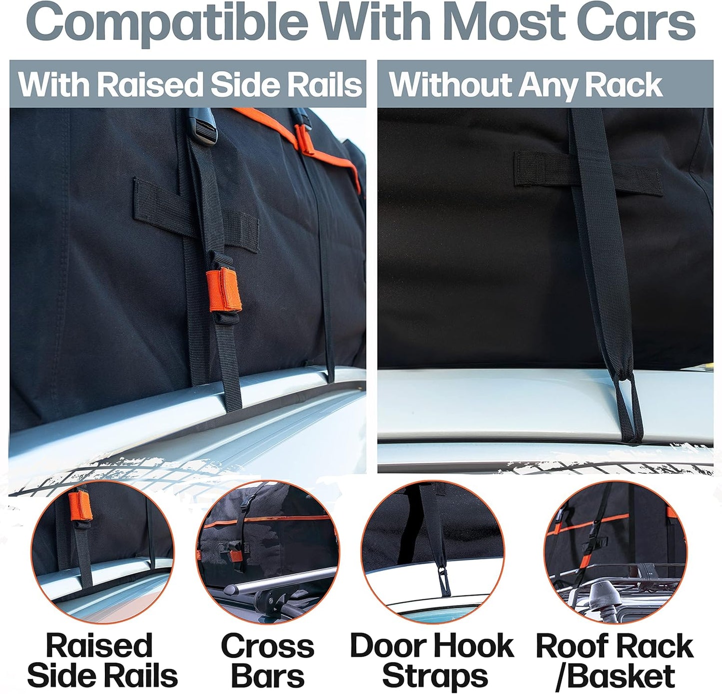 RoofPax Waterproof 19 Cubic Feet Rooftop Cargo Carrier Bag – Heavy Duty Car Roof Storage with Double Zipper & Tie Down Straps – Fits Cars with or Without Roof Rack