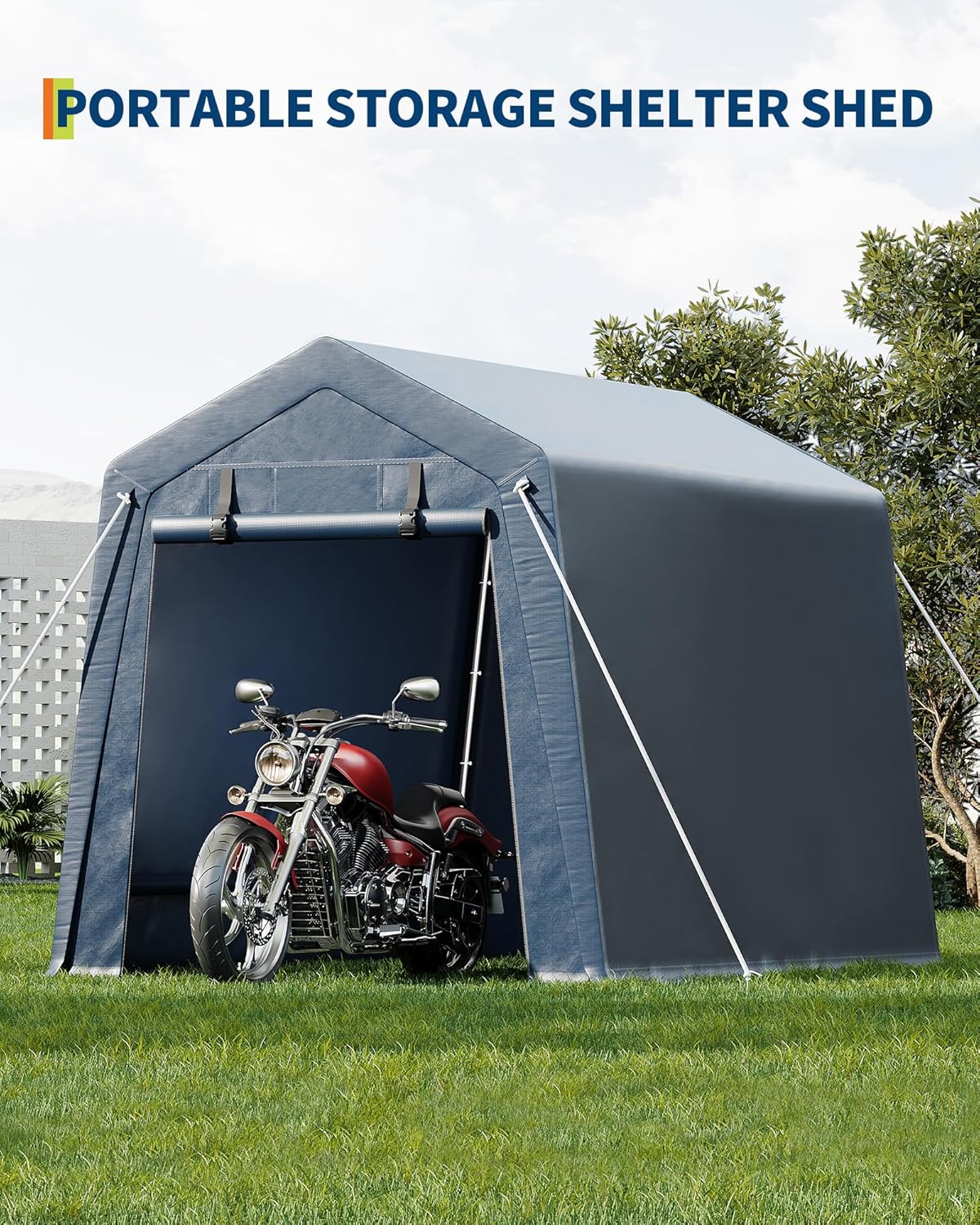 6x6 FT Motorcycle Shed, Durable Outdoor Motorcycle Storage Tent with Roll-Up Ventilated Zipper Door and Windows, Outdoor Garage Canopy for Motorcycle, Bike