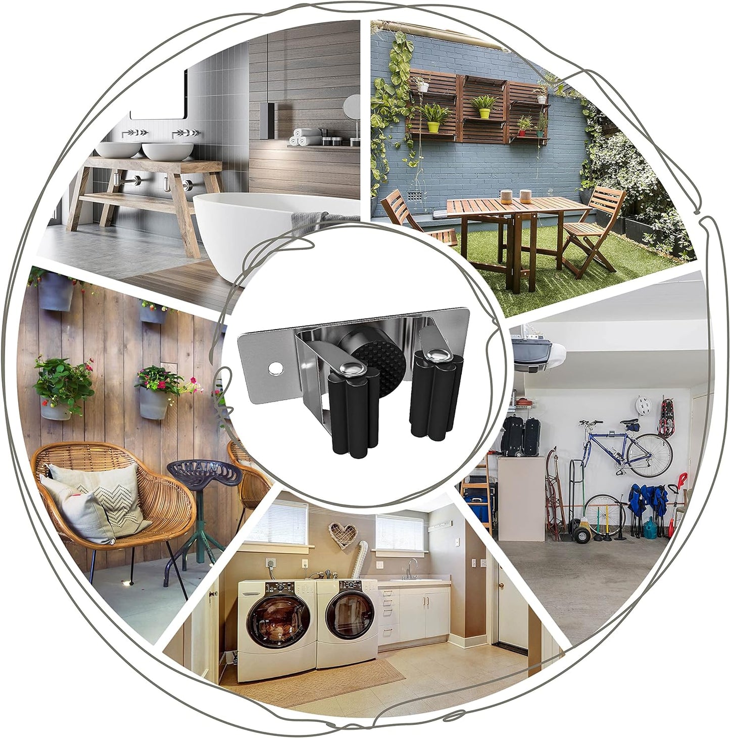 Self Adhesive Broom and Mop Holder Wall Mounted – SUS304 Stainless Steel 2-Slot Organizer with Anti-Slip Rubber Grips, 25lb Load, Adjustable for 0.6–1.4" Handles, Garage Kitchen Bathroom Use, 2 Pcs