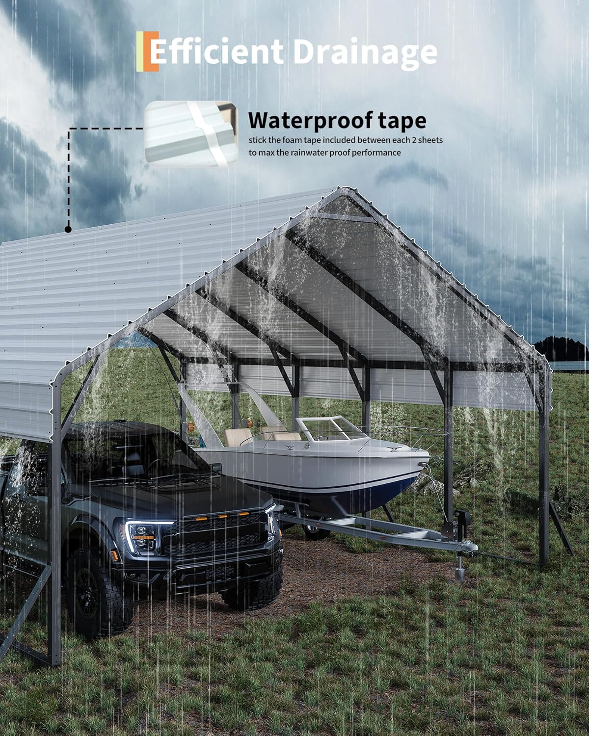 20'x20'x13' Metal Carport for 2 Cars, Heavy Duty Car Ports for Heavy Snow, Reinforced Frame, Tall Metal Car Ports for Bass Boats, Full-Sized Pickup Trucks, and Tractors, N.W. 800 Lbs