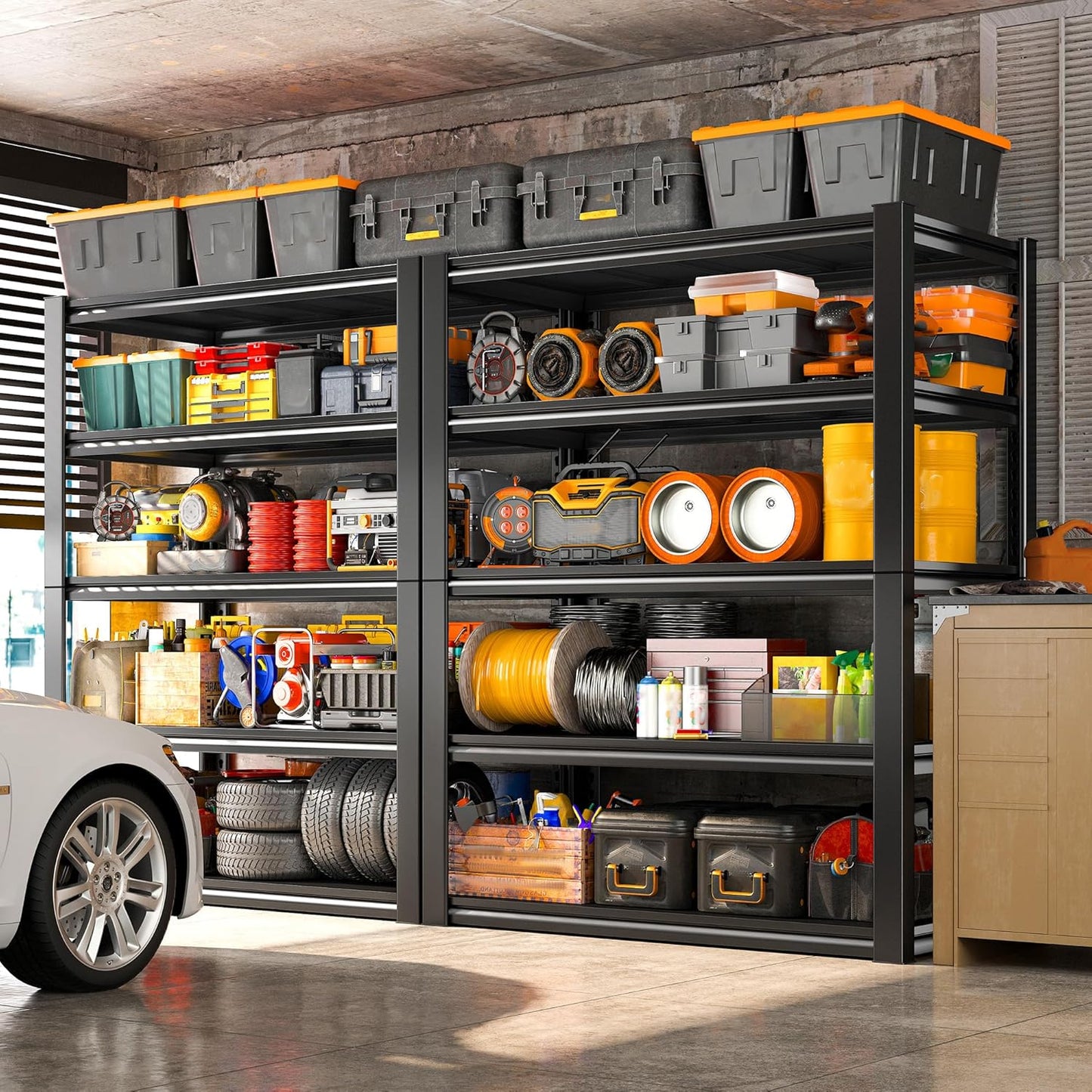 REIBII 40" W Garage Shelving, Heavy Duty Storage Shelves Load 2500LBS, 5-Tier Adjustable Metal Shelving, Garage Shelves for Warehouse, Pantry, Basement, 72" H x 40" W x 18" D, 4Pack