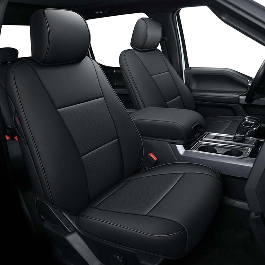 AOMSAZTO Front Seat Covers for Ford F150 XL XLT: 2015-2024 SuperCrew & F250 F350 F450 2017-2024 Super Duty Crew Cab XL XLT Faux Leather Full Set Seat Cover (Black, 2PCS Front)