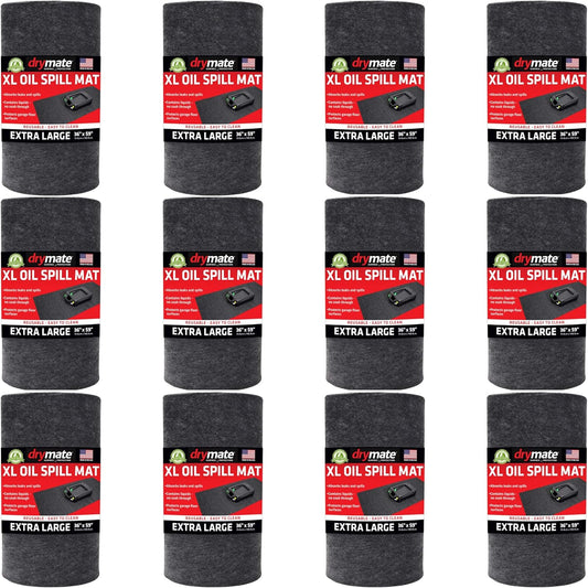 Drymate XL Oil Spill Mat (36" x 59") (12-Pack), Premium Absorbent Oil Pad, Reusable, Washable, Durable, Waterproof Backing Contains Liquids, Protects Garage Floor Surface (USA Made)