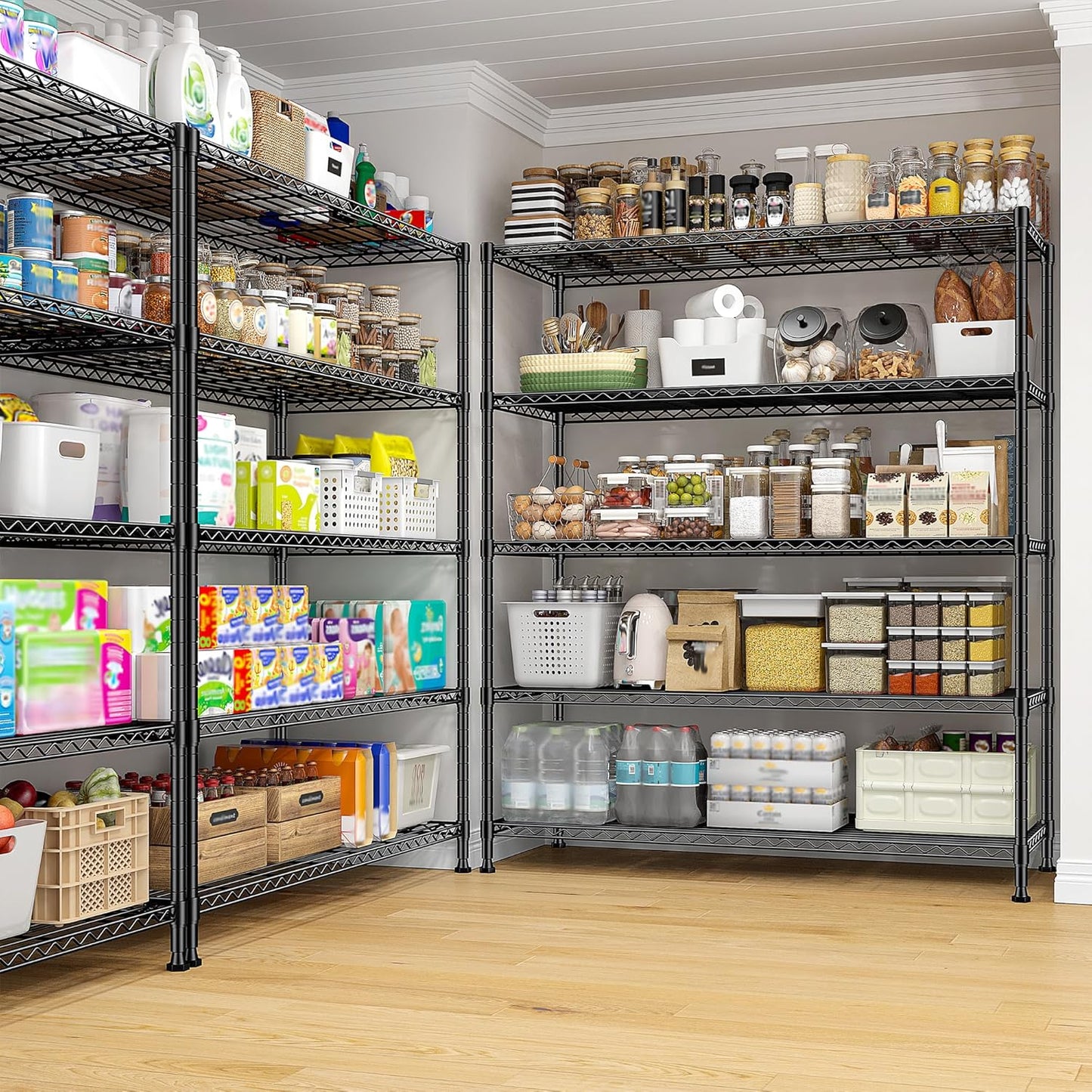 45 "W Storage Shelves 5 Tier Wire Shelving Unit Adjustable Metal Shelving Wire Shelf Pantry Shelves Wire Commercial Rack for Closet Kitchen Pantry Utility Room Garage 45" Wx 13.5" Dx70.5 H Black