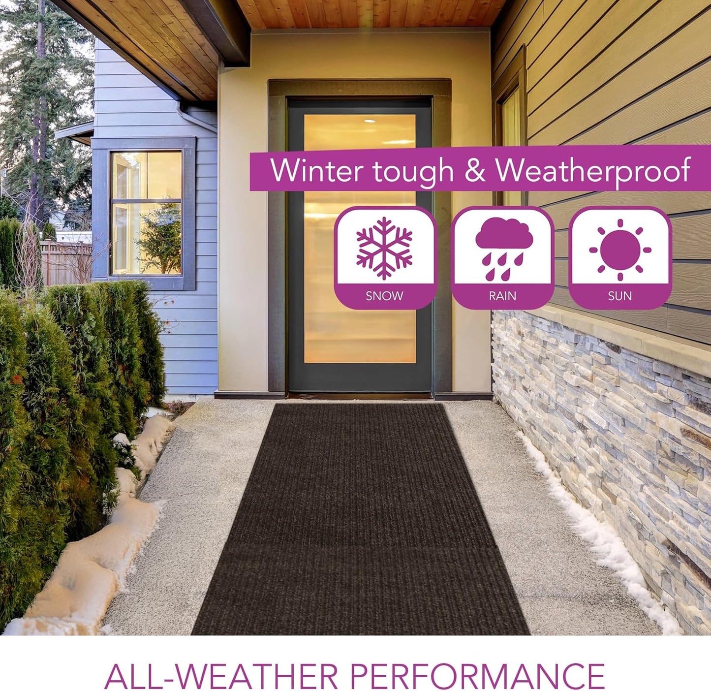 iCustomRug Spartan Weather Warrior Indoor/Outdoor Utility Ribbed Carpet Runner with Non-Slip Thermoplastic Rubber Backing, 3ft X 40ft in Brown