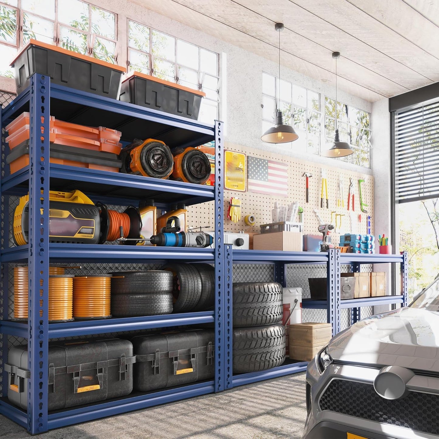 REIBII Garage Shelving 72" H Storage Shelves Sturdy Metal Shelves Heavy Duty 5 Tier Metal Shelving for Kitchen Closet Basement Warehouse 72" H x 32" W x 17.1" D Blue