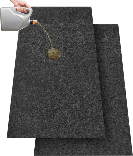 2 Pcs 36 x 60 Inch Oil Spill Mat for Driveway Garage Under Car Leaks Absorbent Oil Pad, Black Rubber Mat Garage Floor Protecting with Waterproof Backing, Reusable, Washable, Non Slip