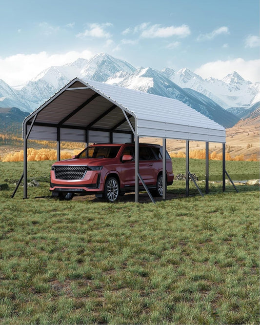13'x21'x11' Oversized Metal Carport, Steel Heavy Duty Carport for All-Weather, Permanent Shelter for Bass Boats, Pickup Trucks, and Tractors, N.W. 660 Lbs