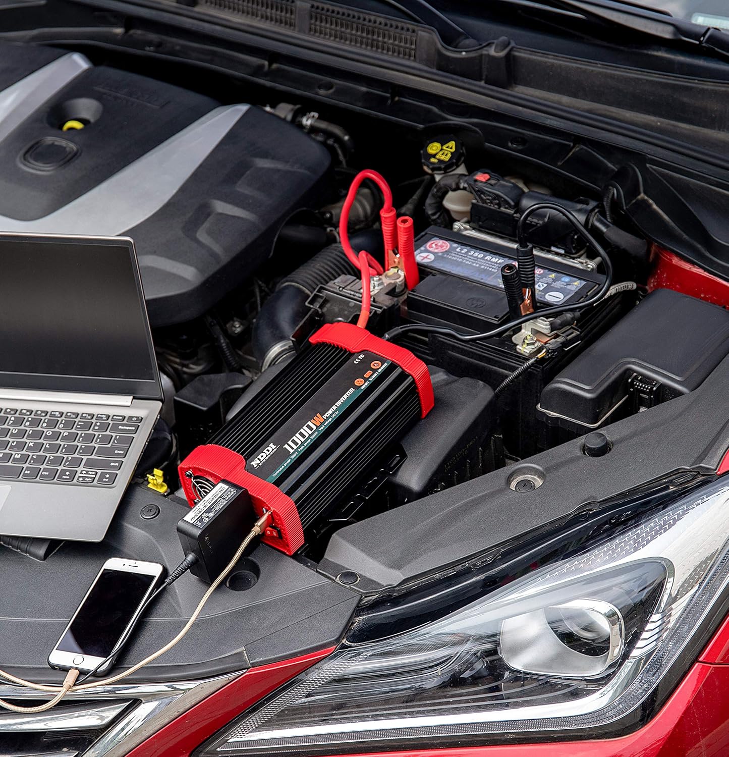 1000W Car Power Inverter, DC 12V to AC 110V Car Inverter with Dual AC Outlets and Dual 3.1A Quick Charging USB Port Car Adapter