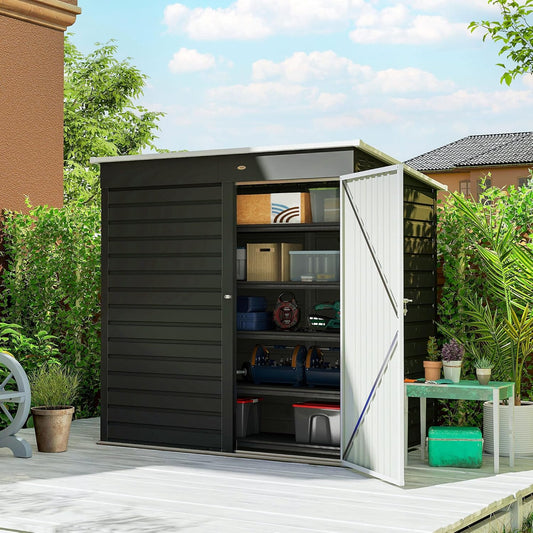 Outsunny 6' x 4' Outdoor Storage Shed, Easy to Assemble, Metal Garden Tool Shed with Lockable Door and Gloves for Backyard Garden Patio Lawn, Dark Gray