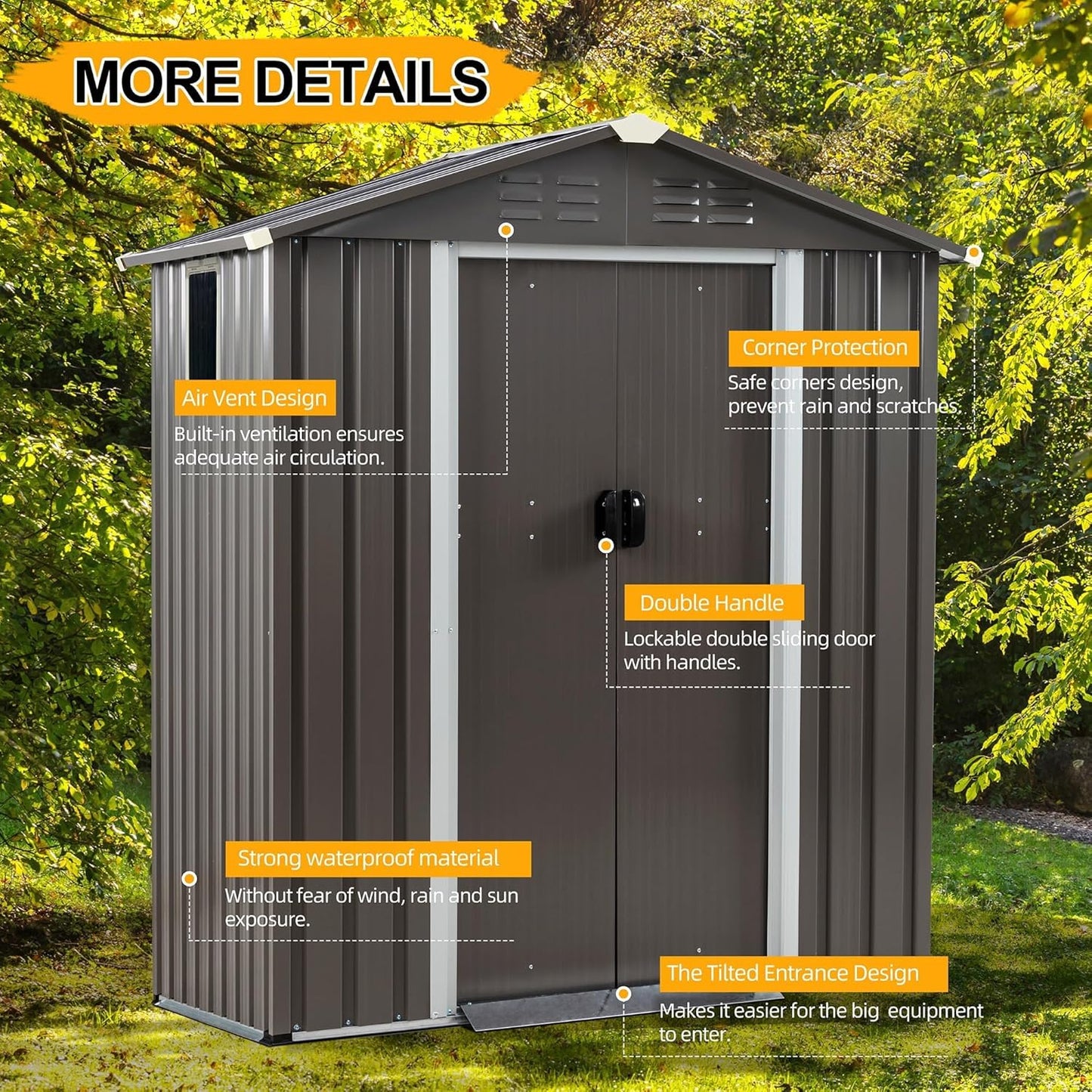 Shintenchi 5x3 FT Outdoor Storage Shed with Window, Lockable Outdoor Waterproof Tool Storage Sheds, Weather Resistant Tool Storage House Shed for Garden, Backyard, Patio Utility and Tool Storage, Gray