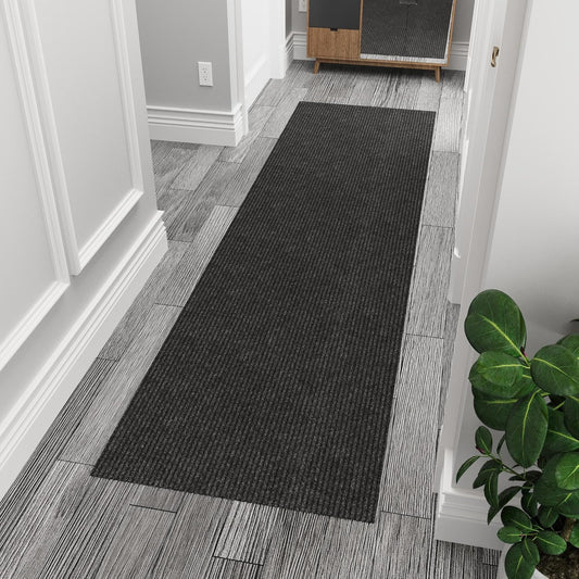 Ottomanson 2'7" x 7' Hallway Runner with Scraper Pile - Extra Durable Non-Slip Rug Mat for Indoor & Outdoor Use - Ideal for Kitchen, Entryway & Garage - High-Traffic Carpet, Black