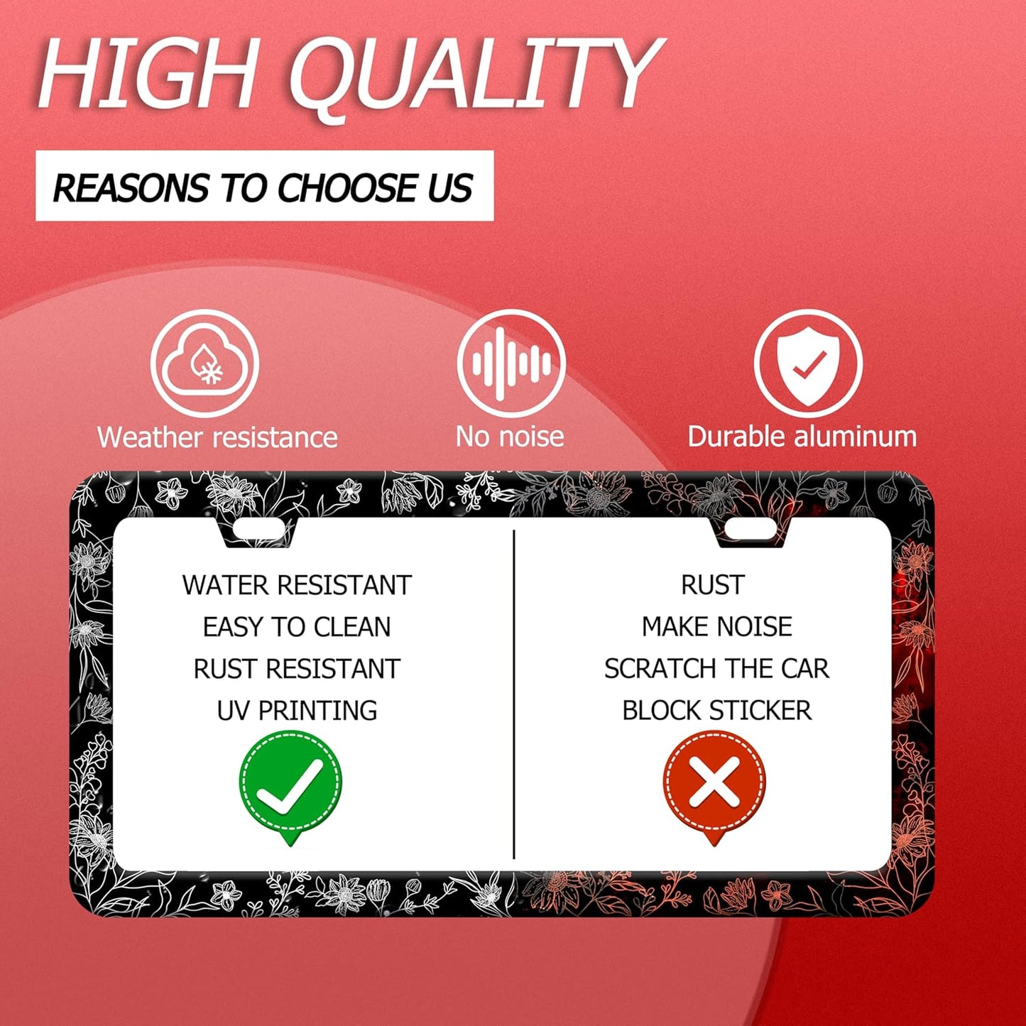 Line Art Flowers License Plate Frame Beautiful Floral License Plate Frames Funny Stainless Steel Accessories Cars Decor with 2 Holes and Screws Fits Standard Us Ca Vehicles Holder 12.2 X 6 Inch