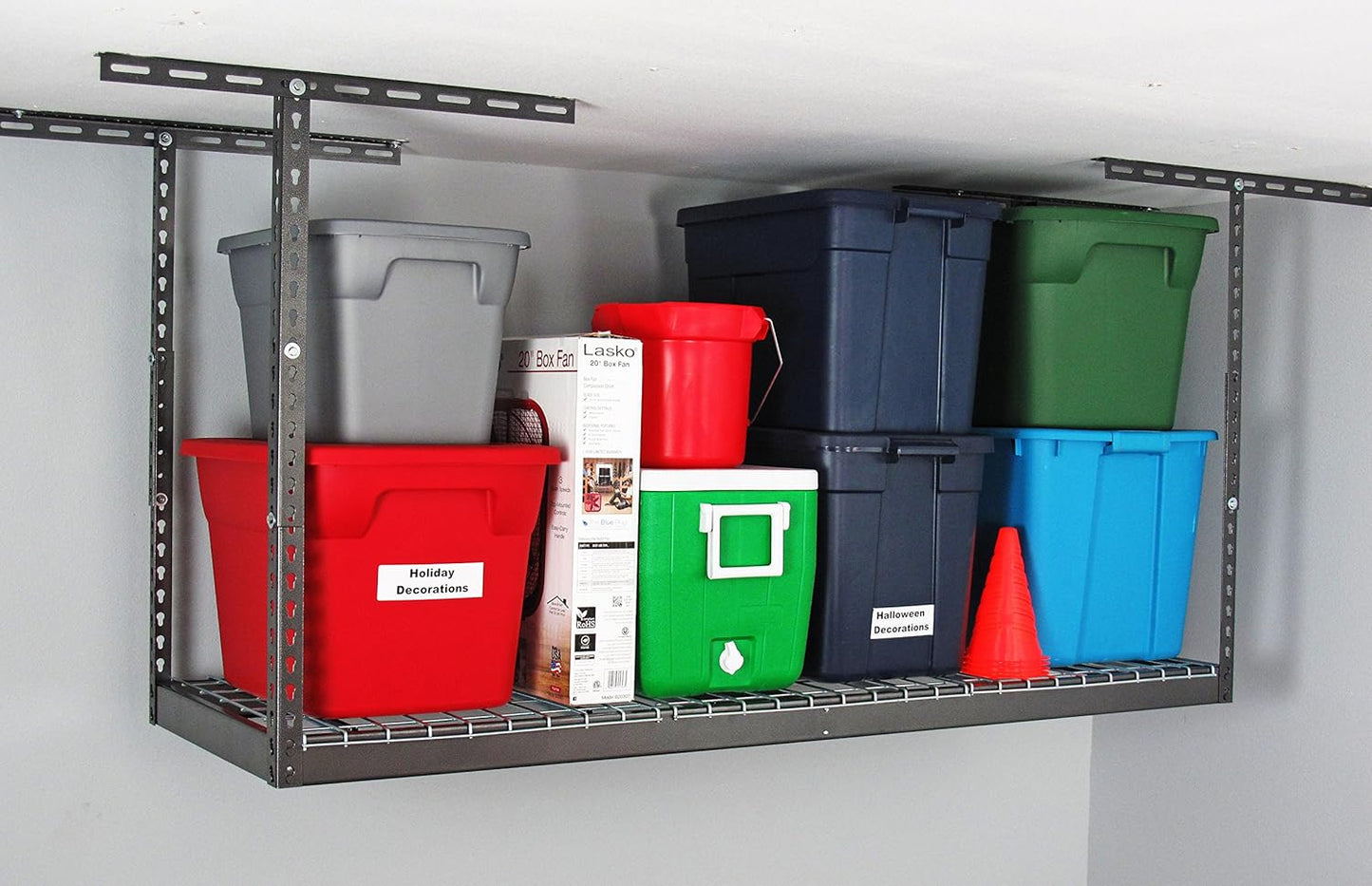 MonsterRax Overhead Garage Storage Rack 2 x 6 Ceiling Rack for Garage Shelving, Organization, & Storage, Adjustable Hanging Storage for Bikes, Equipment & Bins (Hammertone, 12"- 21" Ceiling Drop)