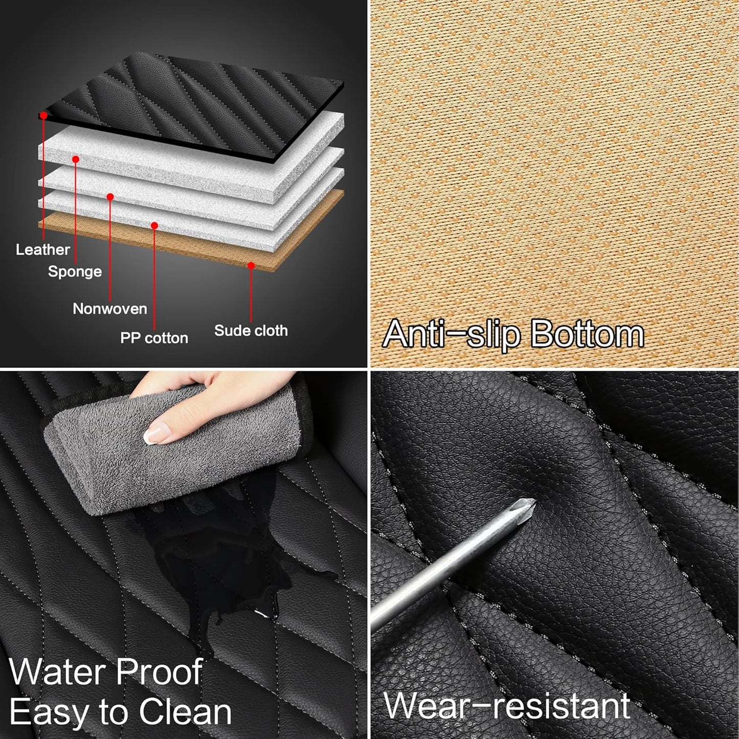 Pariitadin Leather Car Seat Covers Full Set, Waterproof Faux Leather Seat Covers for Cars, Non-Slip Car Interior Covers Universal Fit for Most Cars Sedans Trucks SUVs, Black Line