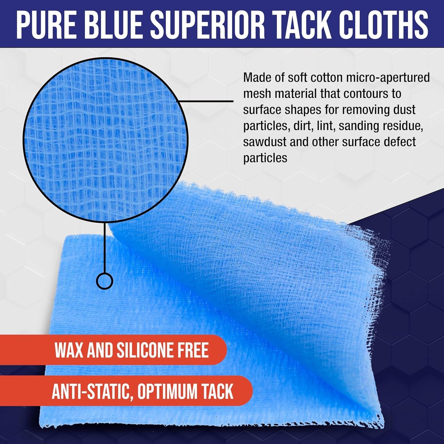 TCP Global - Pure Blue Superior Tack Cloths - Tack Rags (Box of 6) - Automotive Car Painters Professional Grade - Removes Dust, Sanding Particles, Cleans Surfaces - Wax and Silicone Free, Anti-Static