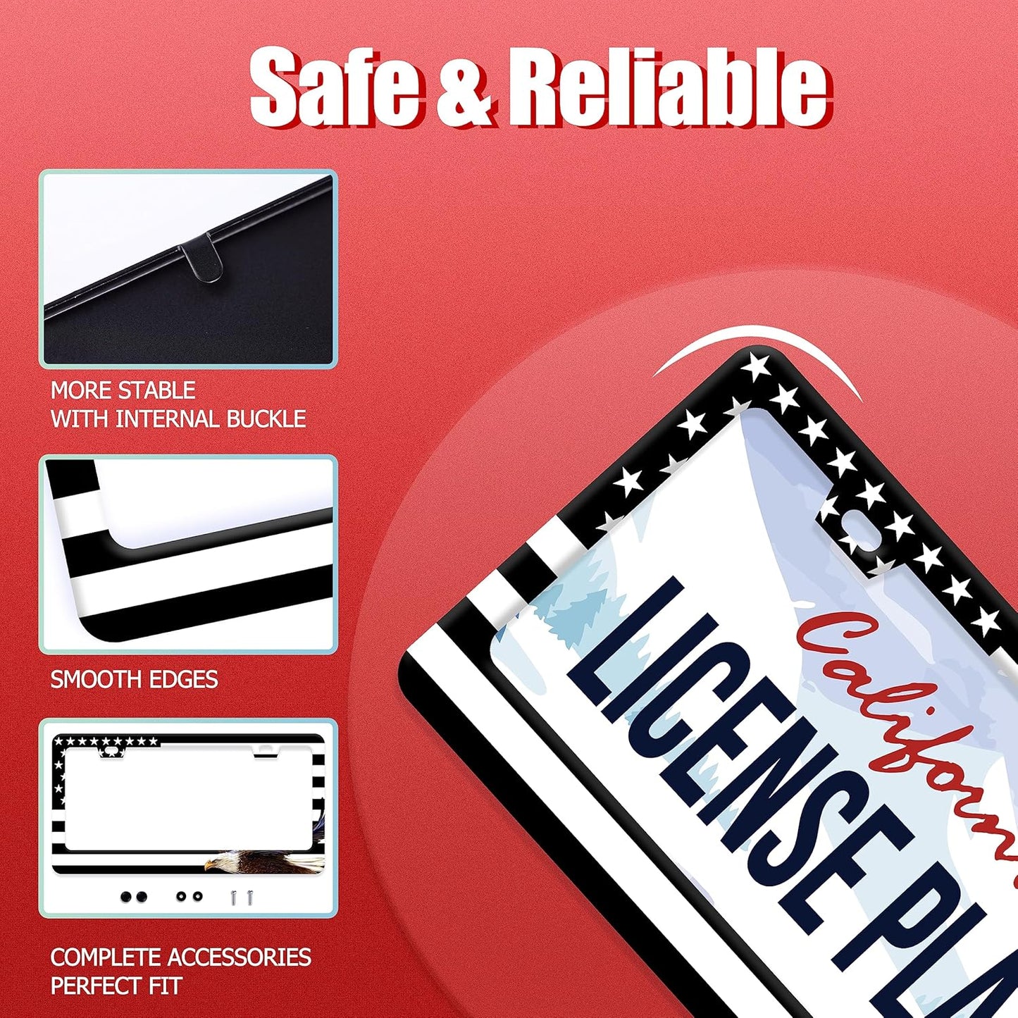 American Flag and Eagle License Plate USA Flag License Plate Stainless Steel Parts Funny License Plate Decorative with Screws Size 12.3" x 6.3" for Women Men